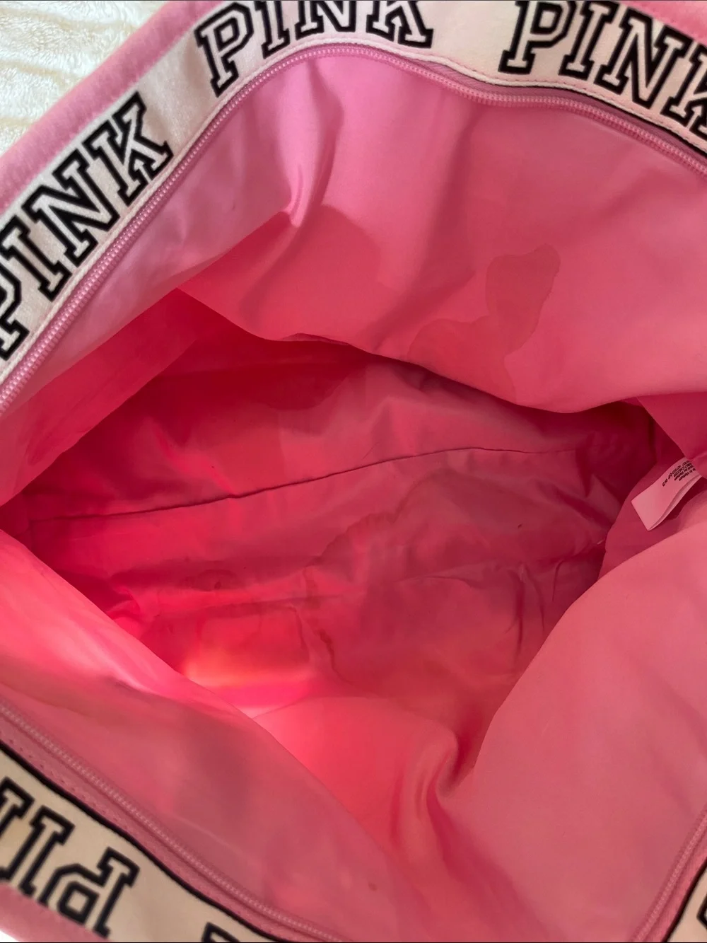 PINK Victoria's Secret Pink & White Logo Stripe Canvas Tote